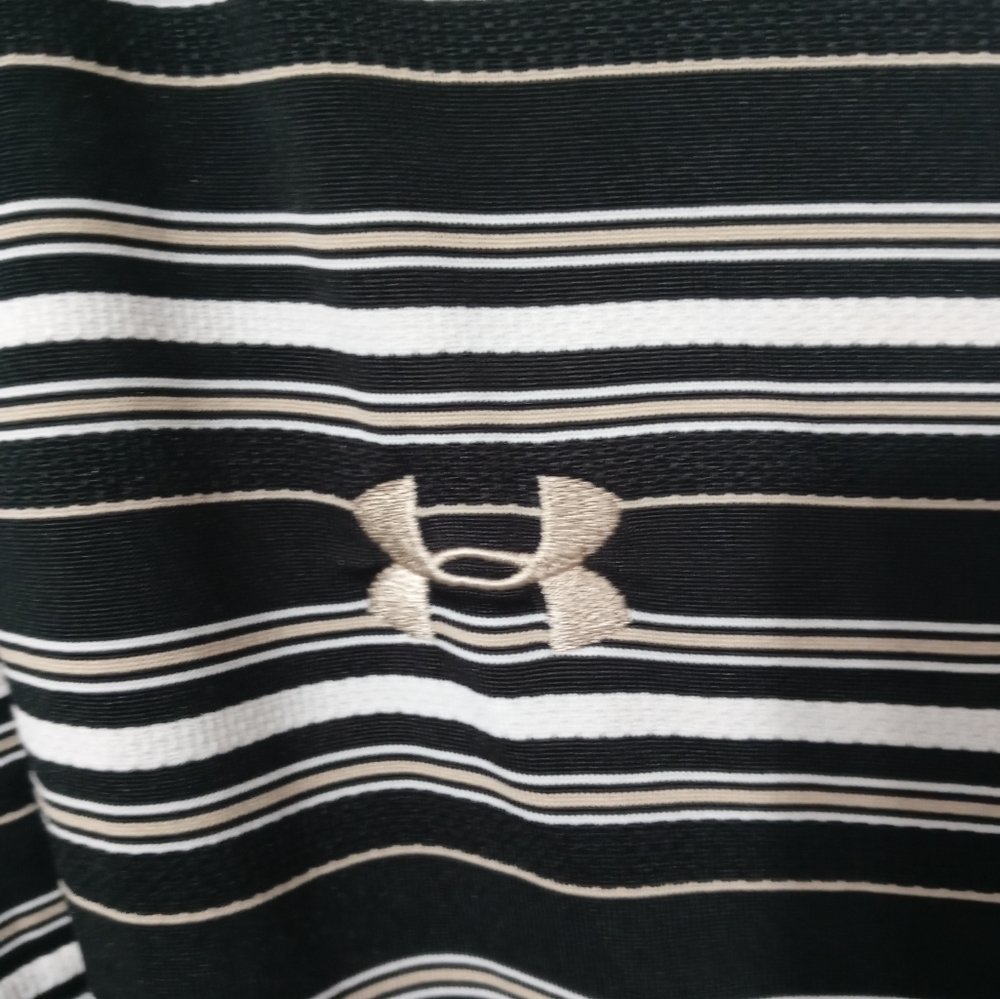 Under Armour Men's XL Short sleeve Black Beige white Striped collar Henley Polo - Picture 3 of 6